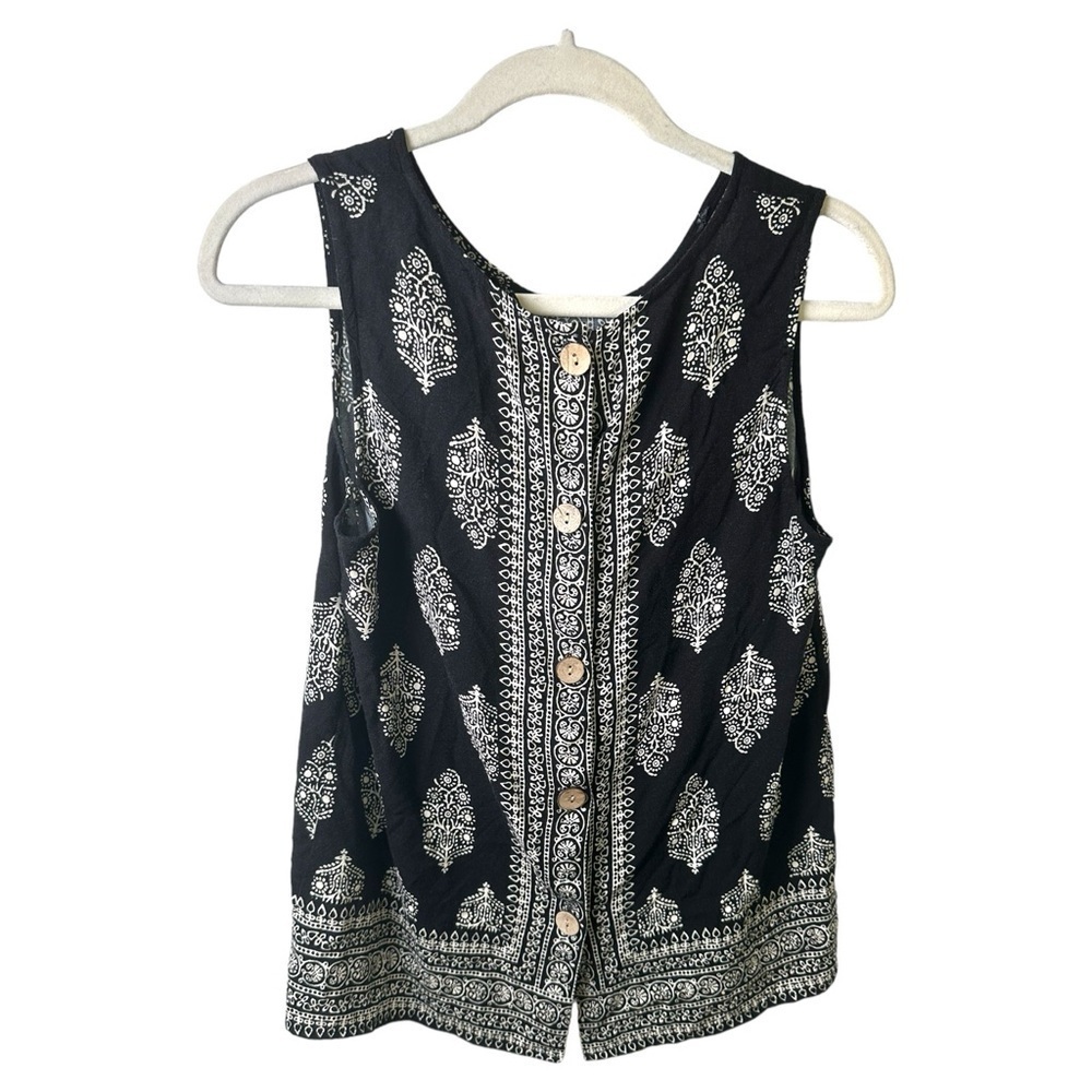 Nicole Miller Shirt Womens Small Tank Button Accents Paisley Print Bohemian - Picture 2 of 8